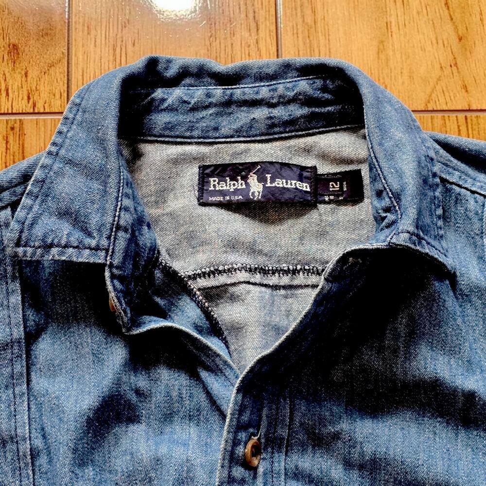 Vintage Ralph Lauren USA Denim Shirt Dress Size 12 Cotton Western Prairie Midi - Picture 2 of 10